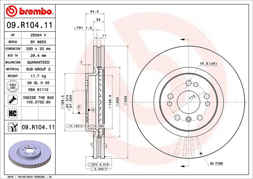 Mercedes Brembo Disc Brake Rotor - Front (330mm) 1644211312